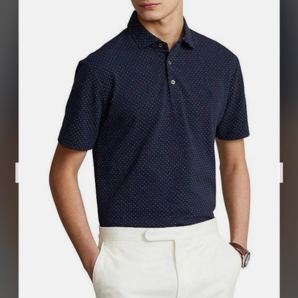 Polo Ralph Lauren Custom Slim-Fit Print Short-Sleeve Polo Shirt in Navy HTR Sz M